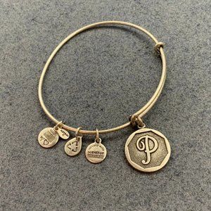 Alex and Ani Bracelet P Initial Monogram As Is Bangle Silver Octagon Script